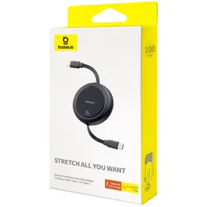 Cabo retráctil USB-C macho <-> USB-C macho 100W PD - preto - 1.0m