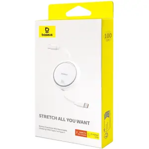 Cabo retráctil USB-C macho <-> USB-C macho 100W PD - branco - 1.0m