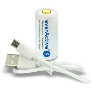 Bateria 16340 (CR123) 3.7V 700mAh recarregável por Micro-USB c/ LED de estado - Li-ion