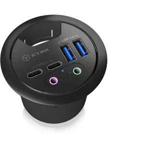 Hub USB 3.0 de embutir (Ø60mm) con 2×USB-A + 2×USB-C + audio in/out