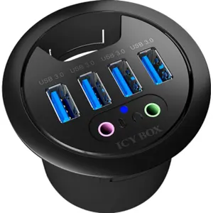 Hub USB 3.0 de embutir (Ø60mm) c/ 4×USB-A + audio in/out