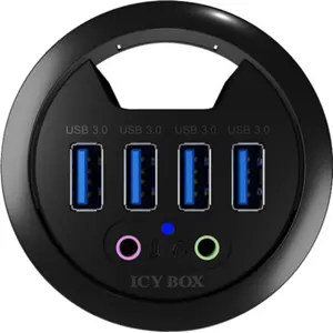 Hub USB 3.0 de embutir (Ø60mm) c/ 4×USB-A + audio in/out