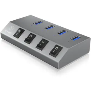 Hub USB 3.0 de 4 puertos con interruptores independientes + cable USB-A