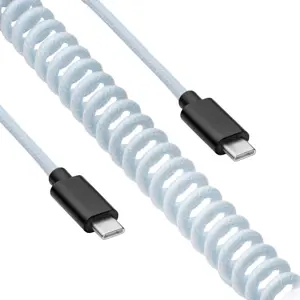 Cabo Retro em espiral USB-C - USB-C (c/ ligação de ficha Micro) - Azul - 3m