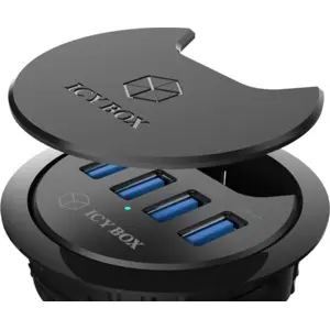 Hub USB 3.0 de embutir (Ø60mm) c/ 4×USB-A