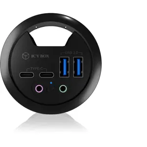 Hub USB 3.0 de embutir (Ø60mm) con 2×USB-A + 2×USB-C + audio in/out