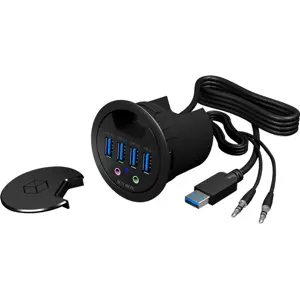 Hub USB 3.0 de embutir (Ø60mm) c/ 4×USB-A + audio in/out