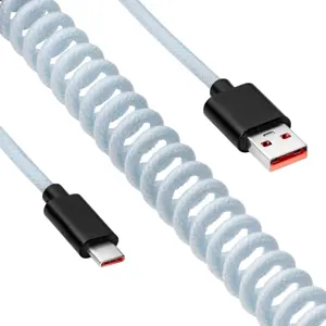 Cable Retro en espiral USB-A - USB-C (con conexión de ficha Micro) - Azul - 3 m