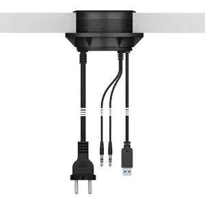 Hub USB 3.2 empotrable (Ø80mm) c/ 2×USB-A + 1×USB-C + audio + lector de SD/microSD + toma