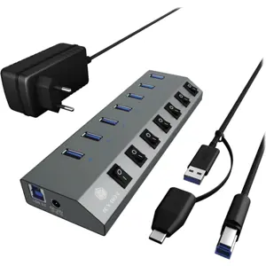 Hub USB 3.0 de 7 puertos con interruptores independientes y BC 1.2 + cable USB-A/C