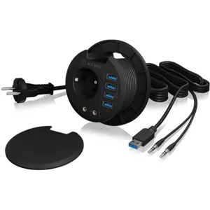 Hub USB 3.2 de encastrar (Ø80mm) c/ 4×USB-A + audio in/out + toma