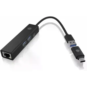 Adaptador USB-C/A 3.2 para RJ45 Gigabit Ethernet c/ HUB 2×USB-A + USB-C