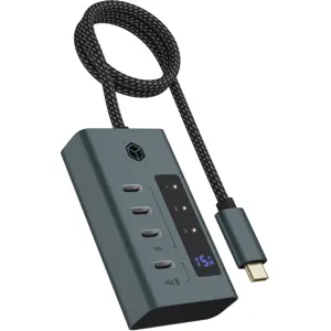 Hub USB 3.2 de 4 portas (3×USB-C + 1×USB-C PD 20W) c/ display e cabo USB-C