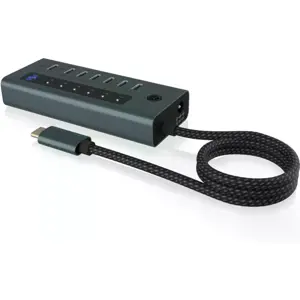 Hub USB 3.2 de 7 portas (6×USB-C + 1×USB-C PD 20W) c/ display e cabo USB-C