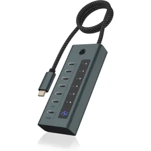 Hub USB 3.2 de 7 portas (6×USB-C + 1×USB-C PD 20W) c/ display e cabo USB-C