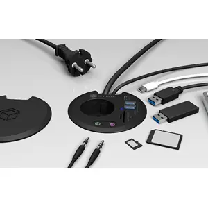 Hub USB 3.2 empotrable (Ø80mm) c/ 2×USB-A + 1×USB-C + audio + lector de SD/microSD + toma