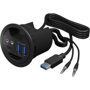 Hub USB 3.0 de embutir (Ø60mm) c/ 2×USB-A + áudio in/out + leitor de SD/microSD