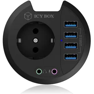 Hub USB 3.2 de encastrar (Ø80mm) c/ 4×USB-A + audio in/out + toma
