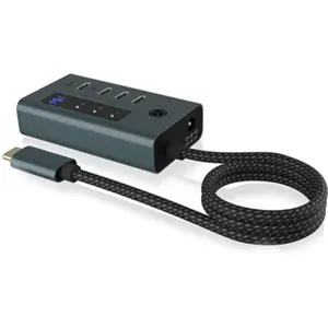 Hub USB 3.2 de 4 puertos (3×USB-C + 1×USB-C PD 20W) con pantalla y cable USB-C