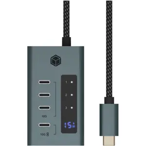 Hub USB 3.2 de 4 puertos (3×USB-C + 1×USB-C PD 20W) con pantalla y cable USB-C