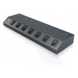 Hub USB 3.0 de 7 puertos con interruptores independientes y BC 1.2 + cable USB-A/C