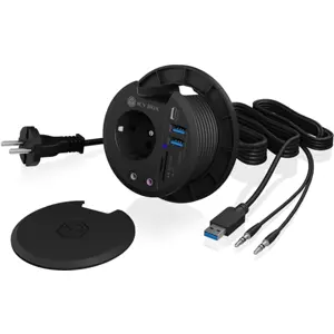 Hub USB 3.2 empotrable (Ø80mm) c/ 2×USB-A + 1×USB-C + audio + lector de SD/microSD + toma