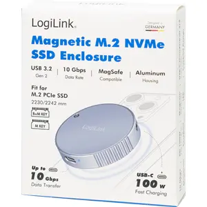 Caixa em alumínio USB-C 3.2 magnética (MagSafe) p/ disco SSD M.2 NVMe (2230/2242)