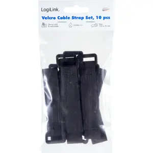 Abraçadeiras de velcro com presilha em plástico 150x20mm - Preto - [10unid.]