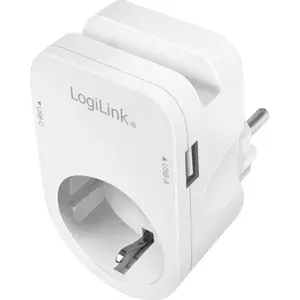 Tomada Schuko pass-through c/ Suporte de telemóvel + USB-A + USB-C