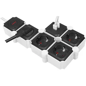 Bloque de 4 tomas flexible con 2xUSB + interruptor - cable (3x1.5mm²) 1,5 m