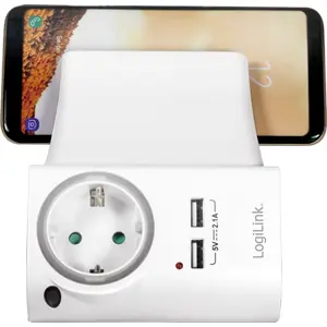 Tomada Schuko pass-through c/ Suporte de telemóvel + 2xUSB-A + luz noturna