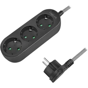 Bloco de 3 tomadas - Preto - cabo têxtil (3x1.5mm²) 1.5m