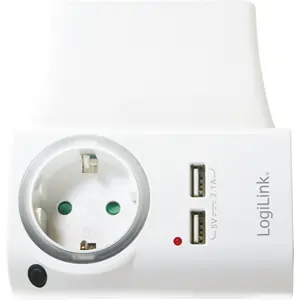 Tomada Schuko pass-through c/ Suporte de telemóvel + 2xUSB-A + luz noturna