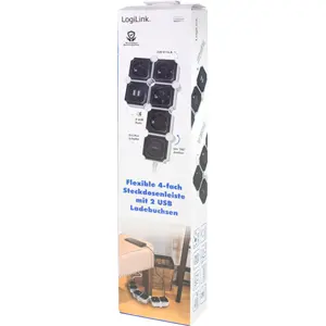 Bloque de 4 tomas flexible con 2xUSB + interruptor - cable (3x1.5mm²) 1,5 m