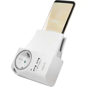 Tomada Schuko pass-through c/ Suporte de telemóvel + 2xUSB-A + luz noturna