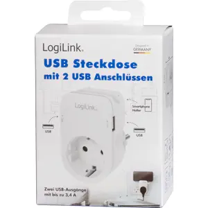 Tomada Schuko pass-through c/ Suporte de telemóvel + 2xUSB-A