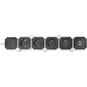 Bloque de 4 tomas flexible con 2xUSB + interruptor - cable (3x1.5mm²) 1,5 m