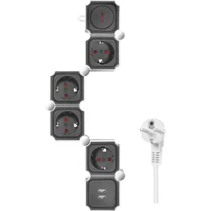 Bloque de 4 tomas flexible con 2xUSB + interruptor - cable (3x1.5mm²) 1,5 m