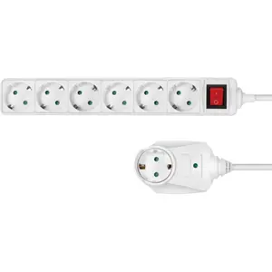 Bloque de 6 tomas con interruptor - Blanco - cable (3x1.5mm²) 2m con ficha de paso