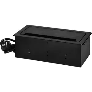 Bloco de tomadas de encastrar c/ tampa e escova anti-pó 2x Schuko + USB-A/C + 2xRJ45 - cabo de 1.5m - Preto