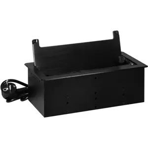 Bloco de tomadas de encastrar c/ tampa e escova anti-pó 2x Schuko + USB-A/C + 2xRJ45 - cabo de 1.5m - Preto