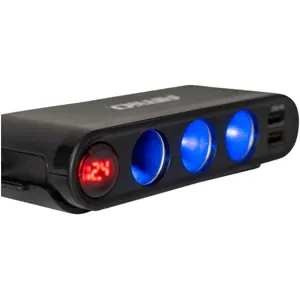 Distribuidor de isqueiro 12/24VDC de 3 saídas c/ voltímetro + 4x USBs - (ligação direta à bateria)