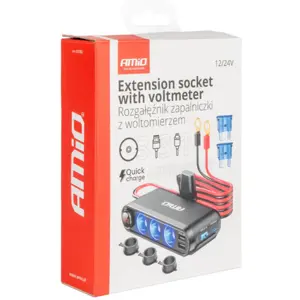 Distribuidor de isqueiro 12/24VDC de 3 saídas c/ voltímetro + 4x USBs - (ligação direta à bateria)