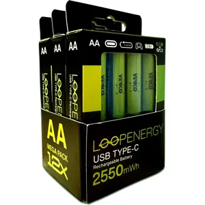 Conjunto de 12 Baterias Li-Ion recarregáveis via USB-C - AA 1.5V 2550mWh