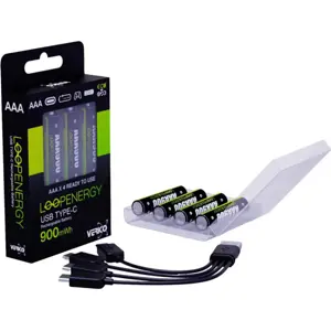 Conjunto de 4 Baterias Li-Ion recarregáveis via USB-C - AAA 1.5V 900mWh