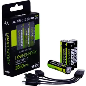 Conjunto de 4 Baterias Li-Ion recarregáveis via USB-C - AA 1.5V 2550mWh