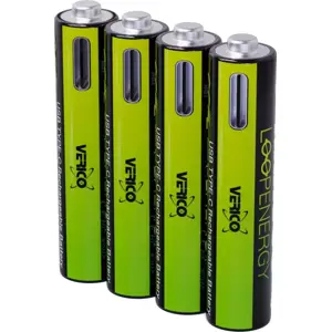 Conjunto de 4 Baterias Li-Ion recarregáveis via USB-C - AAA 1.5V 900mWh