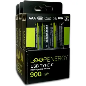 Conjunto de 12 Baterias Li-Ion recarregáveis via USB-C - AAA 1.5V 900mWh