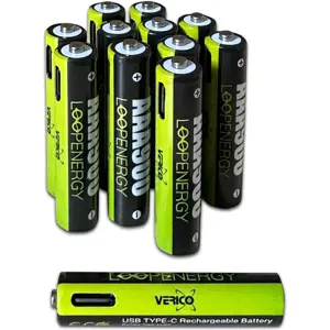 Conjunto de 12 Baterias Li-Ion recarregáveis via USB-C - AAA 1.5V 900mWh
