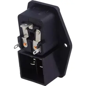 Ficha IEC C14 (macho) 3 pinos 10A de painel c/ interruptor + 2 fusíveis 5x20mm